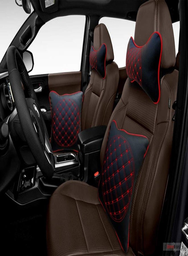 Selifaur Black and Red Double Quilted Car Cushion and Neck Rest Pillow Set of 4 for Chery Cielo - Image 3